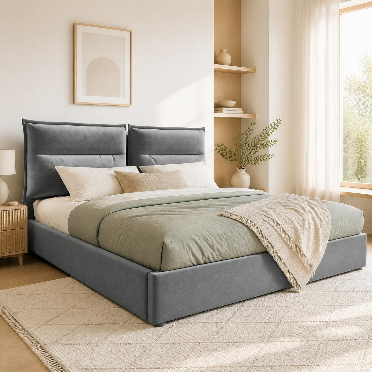 POLSTERBETT 140/200 cm in Grau mit Bettkasten und verstellbarem Kopfteil Samt - Grau, Holzwerkstoff/Textil (140/200cm) - CHICFURN