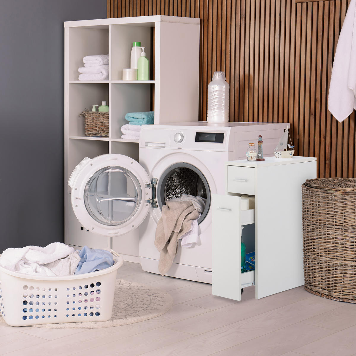 SKRIŇA do kúta - biela, kov/kompozitné drevo (20/61.5/45cm) - Relaxdays