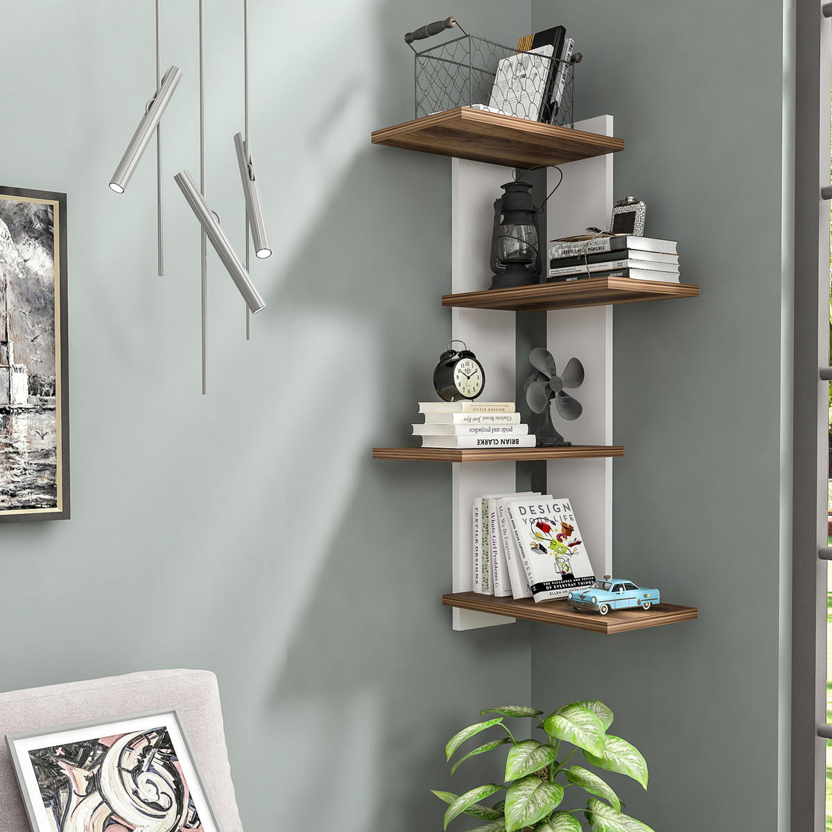 WANDREGAL Hasvik - Walnussfarben/Weiß, Holzwerkstoff (39.5/90/39.5cm) - [en.casa]