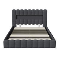 POLSTERBETT Modern 140/200 cm mit Bettkasten LED & USB Leinenoptik Grau - Grau, Textil (140/200cm) - Creahappy