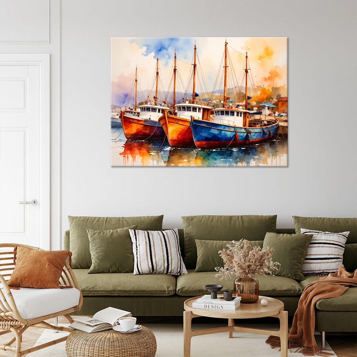 LEINWANDBILD Bunte Boote Schiffe im Hafen 120x80cm - Multicolor, Textil (120/80cm) - Feeby