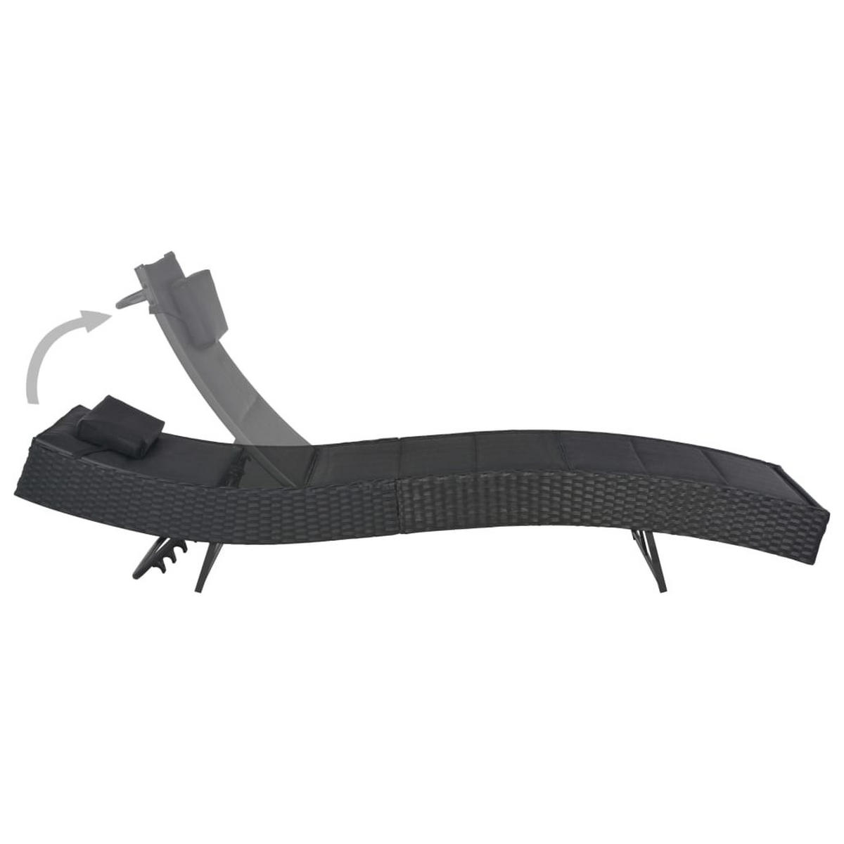 SONNENLIEGE Poly Rattan und Textilene Schwarz - Schwarz, Kunststoff (70/91.5/213cm) - furnicato