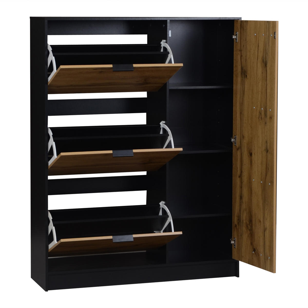 SCHUHSCHRANK Naturholzfarbe und Schwarz 100/30/130 cm - Naturfarben, Holzwerkstoff (100/130/30cm) - PANGIVO