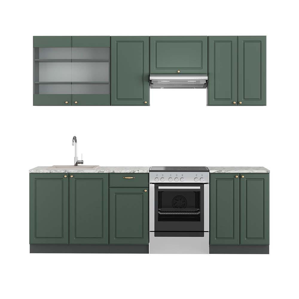 KÜCHENZEILE Fame-Line Grün-Gold Landhaus/Anthrazit 240 cm AP Marmor - Anthrazit/Grün, Holzwerkstoff (240/81.6/60cm) - Vicco