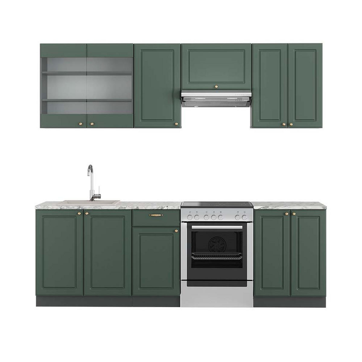 KÜCHENZEILE Fame-Line Grün-Gold Landhaus/Anthrazit 240 cm AP Marmor - Anthrazit/Grün, Holzwerkstoff (240/81.6/60cm) - Vicco