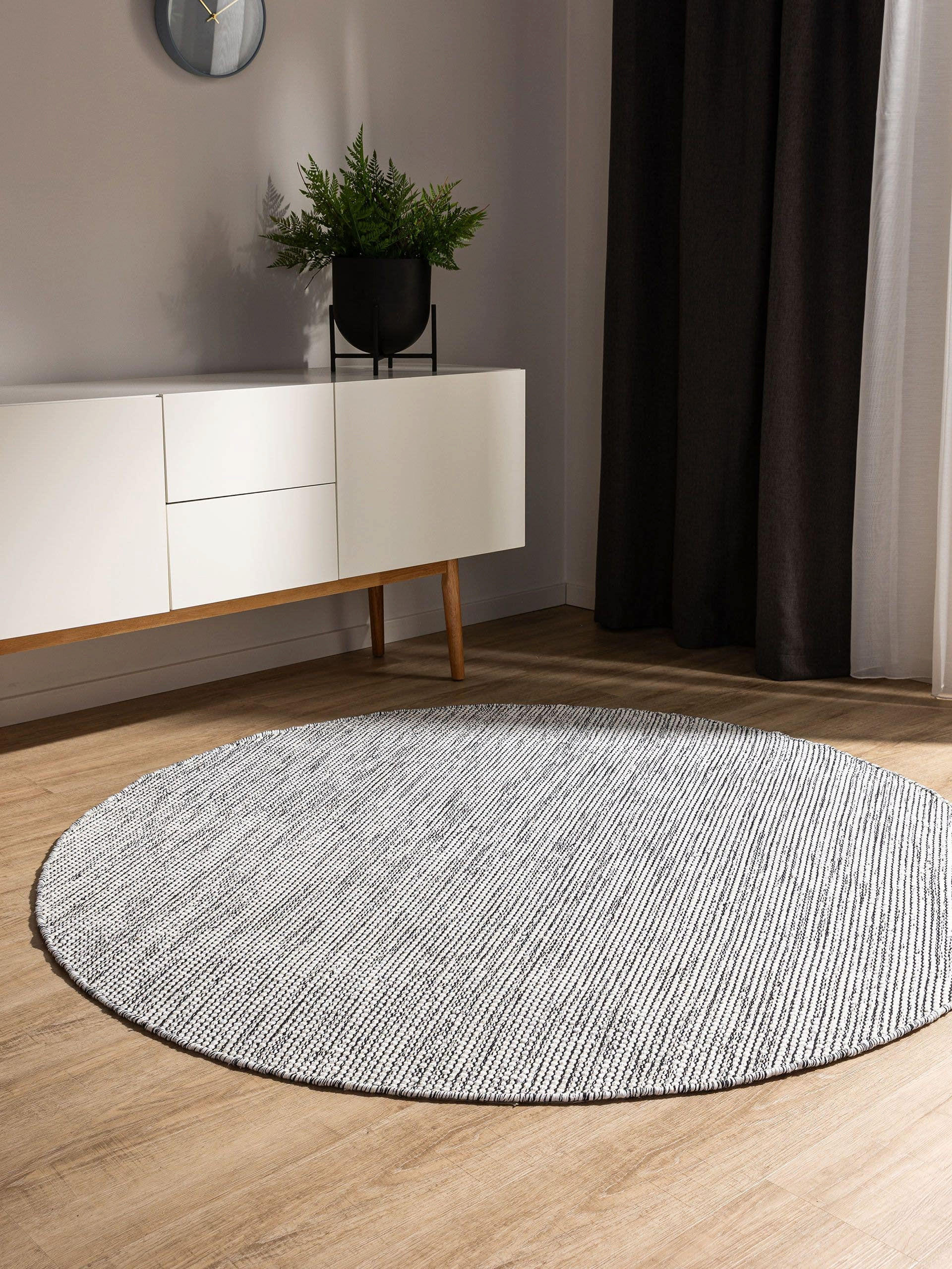 BAUMWOLLTEPPICH Ron handgewebt ø 200 cm rund - Schwarz, Naturmaterialien/Textil (200/200cm) - benuta