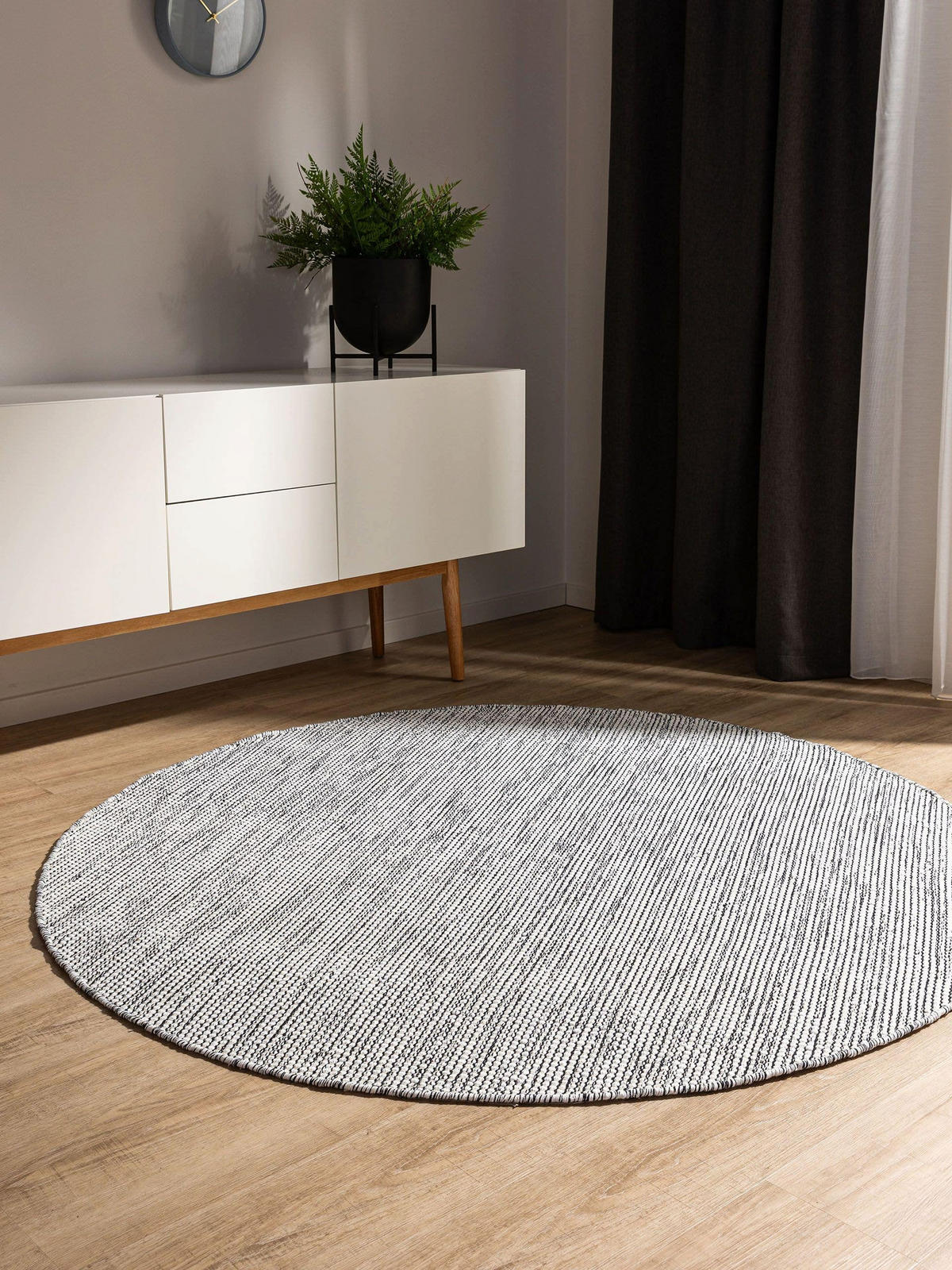 BAUMWOLLTEPPICH Ron handgewebt ø 240 cm rund - Schwarz, Naturmaterialien/Textil (240/240cm) - benuta