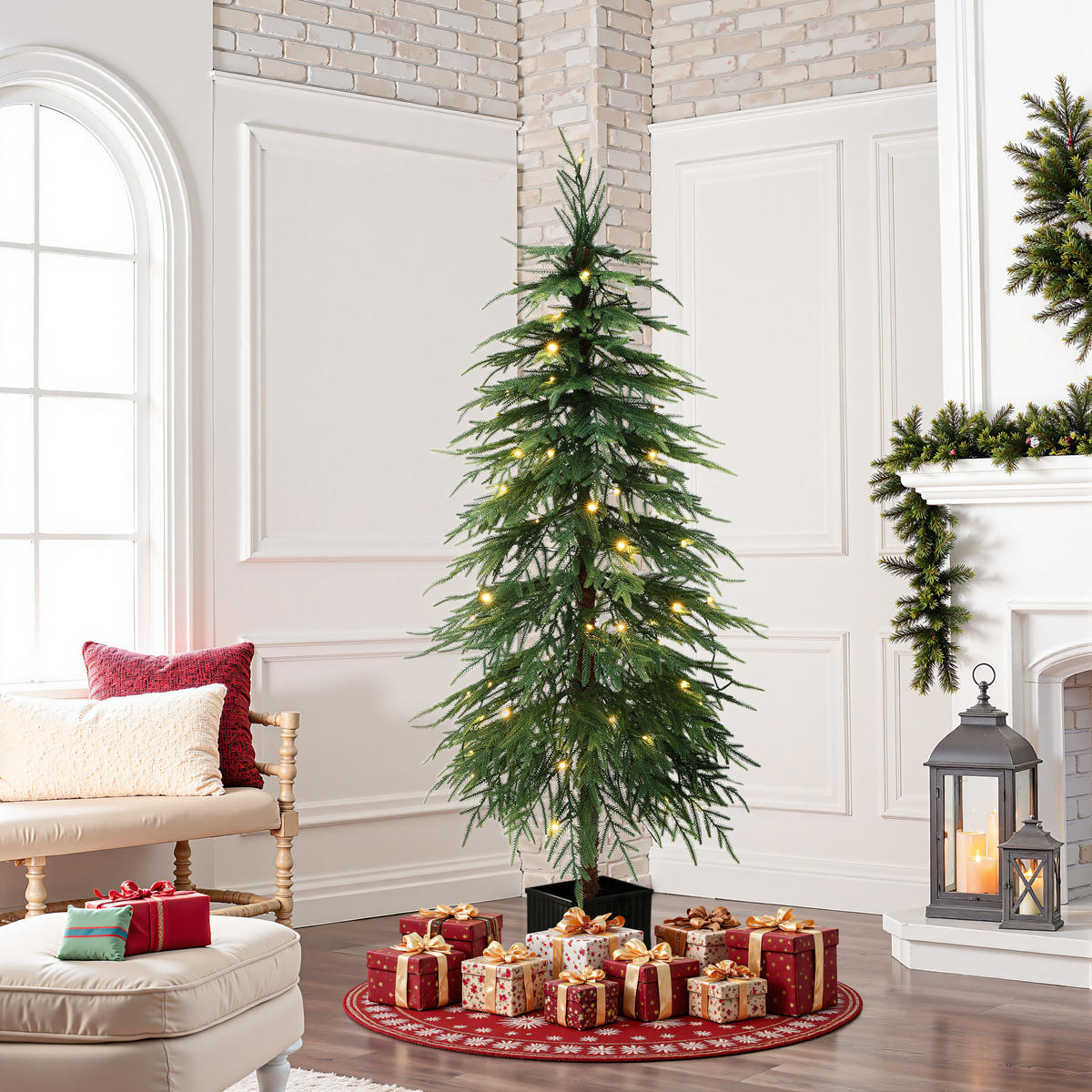 KÜNSTLICHER Weihnachtsbaum 150 cm, Norfolk-Kiefer, 8 Funktionen - Grün, Kunststoff (150cm) - Hometopia