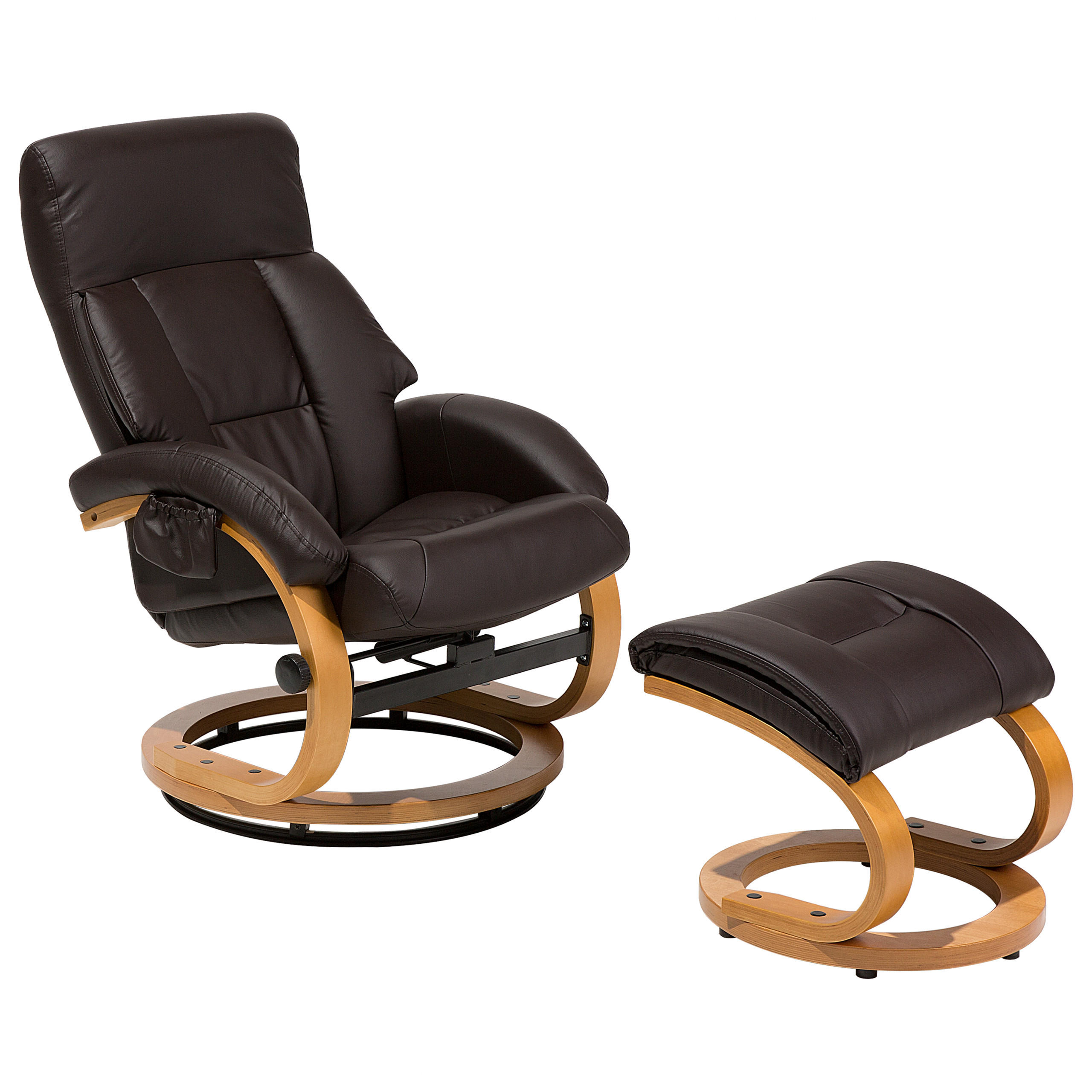 MASSAGESESSEL mit Fußhocker Kunstleder Braun Force - Braun, Holz/Textil (55/100/80cm) - Beliani