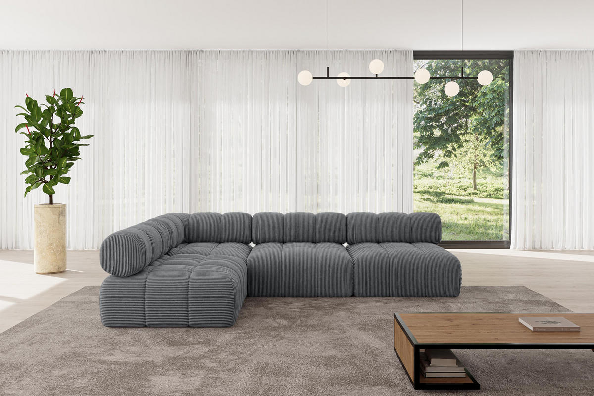 ECKSOFA modulares Sofa Samaro-L2 - 285x190x70 cm Dunkelgrau Cord - Dunkelgrau, Holzwerkstoff/Textil (285/190cm) - ALTDECOR