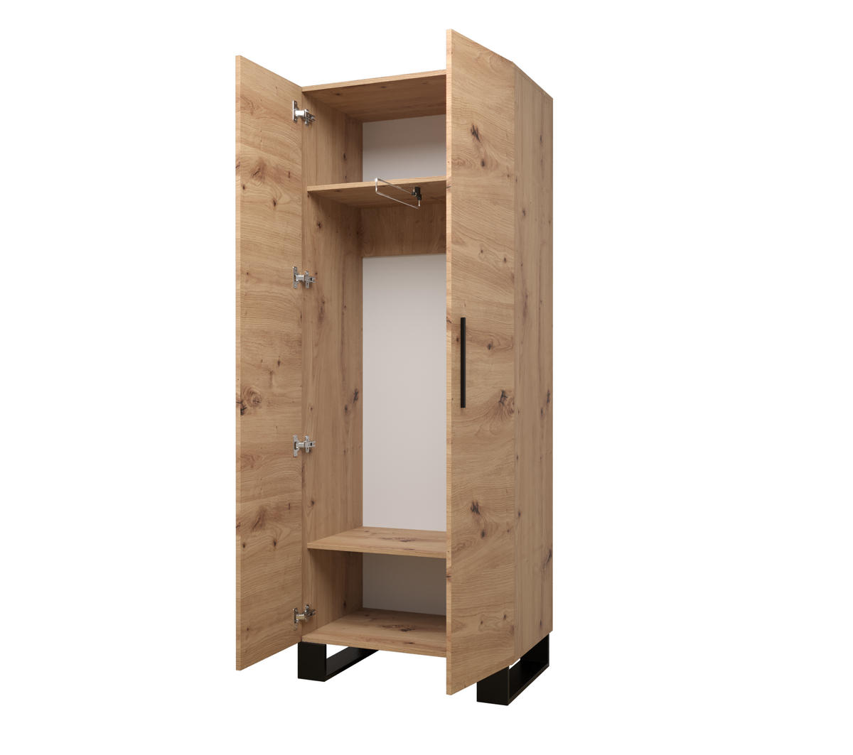 GARDEROBENSCHRANK 196/74/45,6 2-türig - Schwarz/Eiche Artisan, Holz/Kunststoff (74/196/45.6cm) - Abiks Möbel