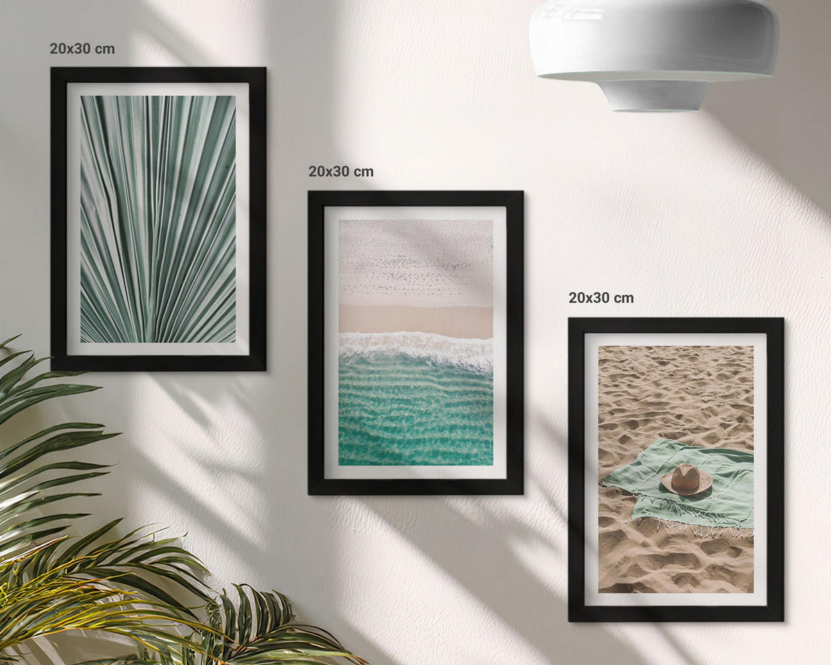 BILDER SET 3er Set - 20x30 cm Schwarzer Rahmen - Urlaubsblick Strand Meer - Schwarz, Kunststoff (20/30cm) - TULUP