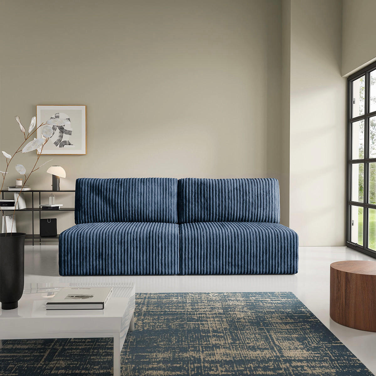 SOFA Angela 3 Sitzplätze Marineblau - Blau, Holz (216/86/102cm) - Petits-meubles