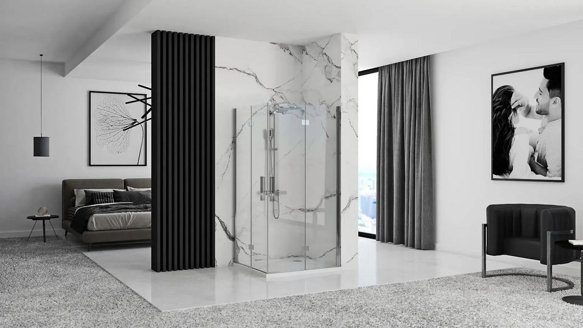 DUSCHKABINE Rea Molier Chrome Double 80x90 - Chromfarben, Glas (80/90/190cm) - REA