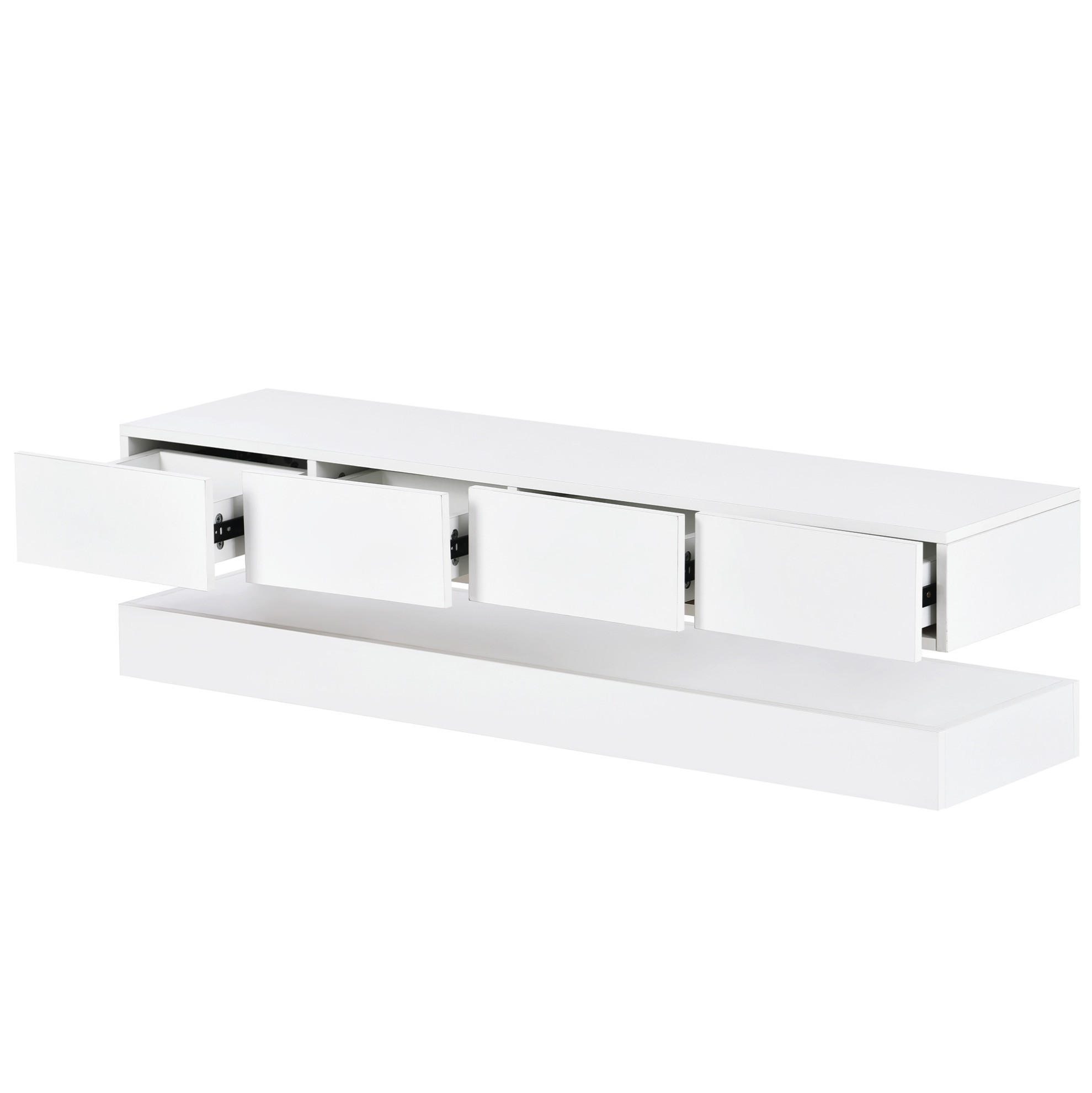 LOWBOARD 130/33/25 cm aus MDF mit LED-Beleuchtung und 4 Schubladen Weiß - Weiß, Holzwerkstoff (130/15/33cm) - Modenvie
