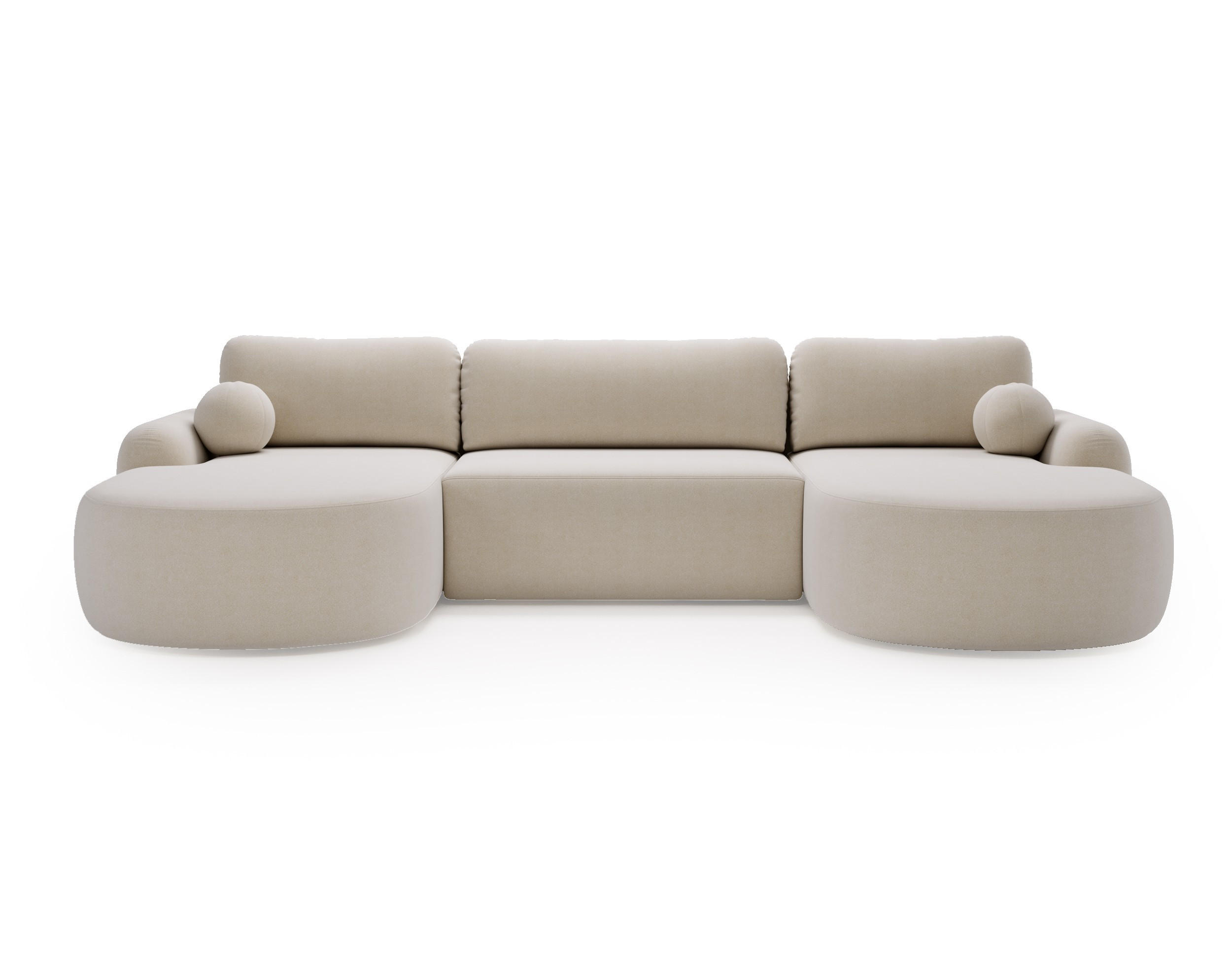 WOHNLANDSCHAFT Cloudy Creme, mit abgerundeten Seiten und Kissen - Creme, Holzwerkstoff (377/92/177cm) - Bettso