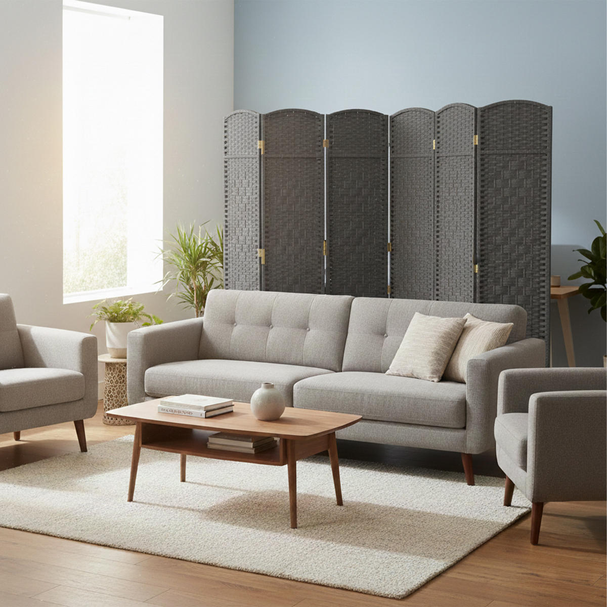 OBRAZOVKA - sivá, drevo/papier (240/170/2cm) - Relaxdays