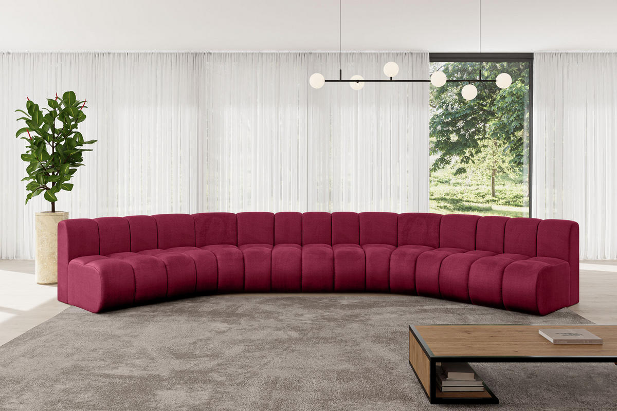 WOHNLANDSCHAFT modulares Sofa Montra-U1 - 490x174x70 cm Bordeauxrot - Bordeaux, Holzwerkstoff/Textil (490/70/174cm) - ALTDECOR