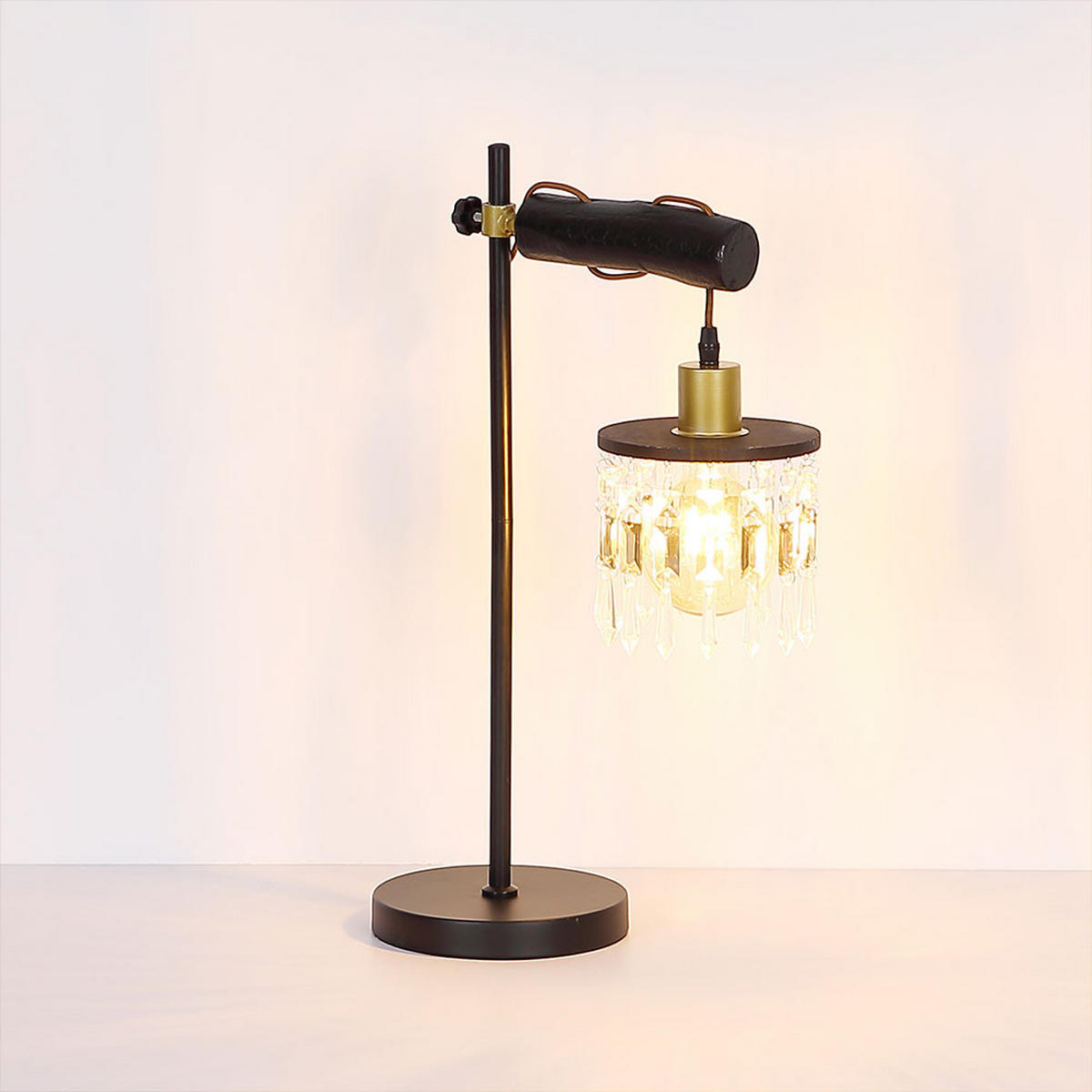 LED TISCHLEUCHTE Metall Schwarz Kristalloptik - Schwarz, Holz (34/18/55cm) - Globo Lighting