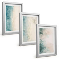 BILDER SET 3er Set - 20x30 cm Silberner Rahmen - Minimalismus auf Aquarellleinwand - Silberfarben, Kunststoff (20/30cm) - TULUP