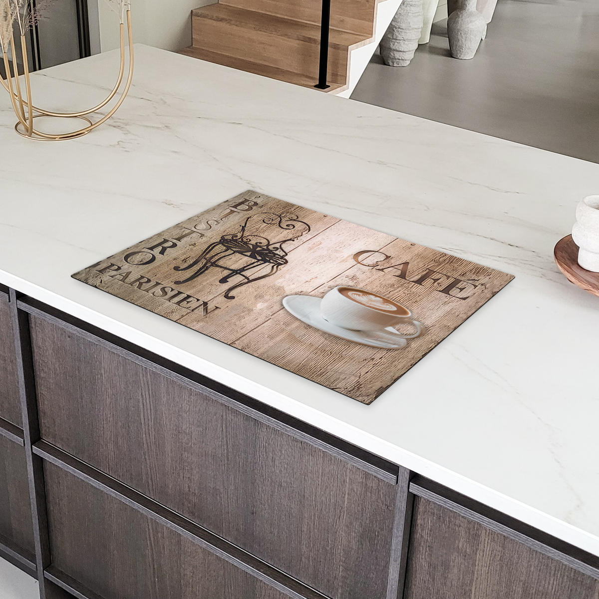 HERDABDECKPLATTE Bistro Parisien - Café - Kaffee - Jahrgang 75x52 cm - Cappuccino, Kunststoff (75/52/0.2cm) - MuchoWow