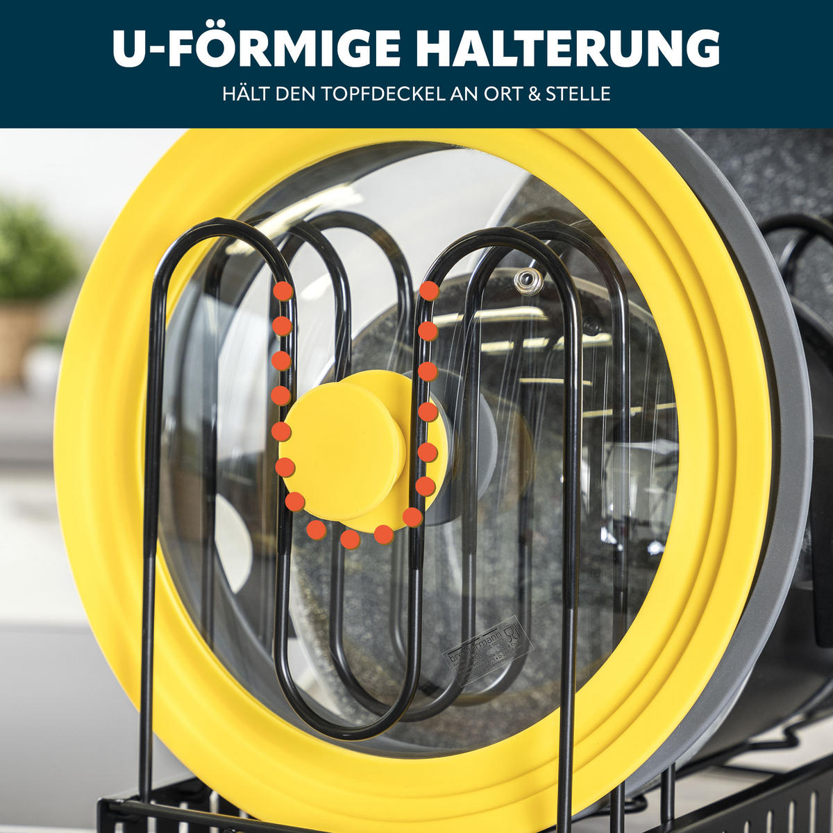 TOPFDECKELHALTER, schwarz - Schwarz, Metall (55/42.5/20cm) - eluno