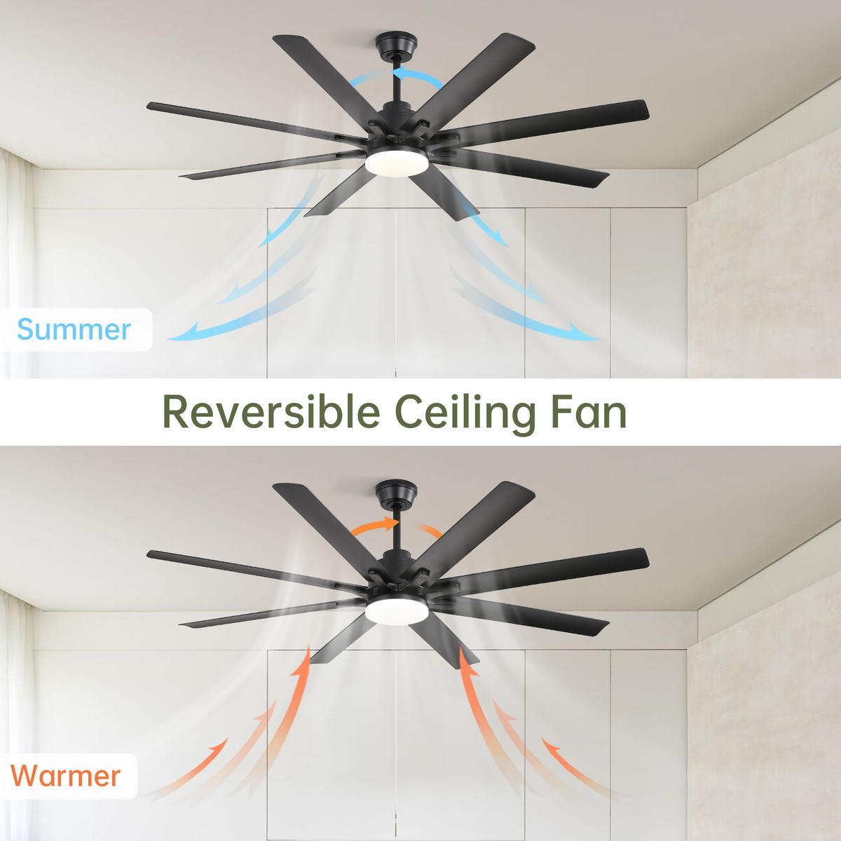DECKENVENTILATOR DE-16311 66 Zoll Smart mit App-Steuerung & LED - Schwarz, Kunststoff (167.64/167.64/35.56cm) - ComfortXL