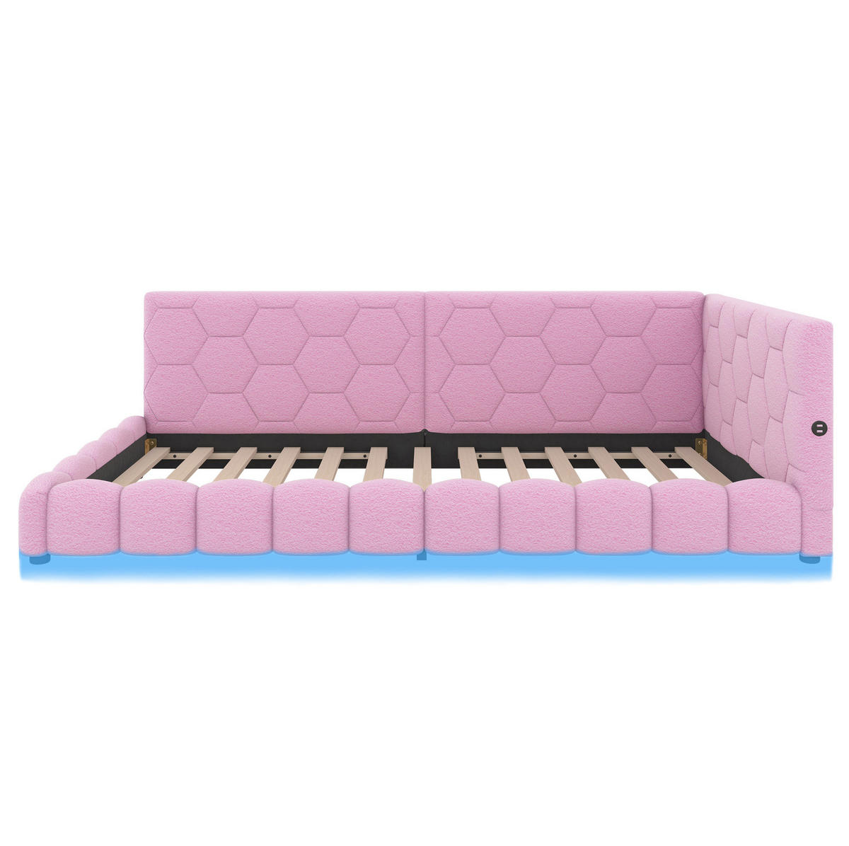 BETT 90/200 cm in Rosa – inkl. Lattenrost, LED-Licht und USB-C - Rosa, Textil (90/200cm) - BEAOK