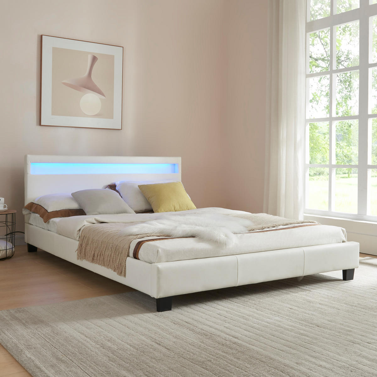 POLSTERBETT Paris mit LED-Beleuchtung - Weiß, Textil (140/200cm) - Corium
