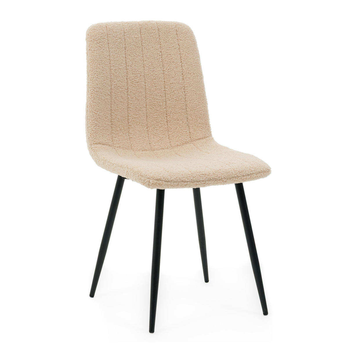 STUHL GELA gepolstert mit Steppung - dunkelbeige - Boucle TEDDY - Beige/Schwarz, Textil/Metall (45/89/53cm) - NEW HOME