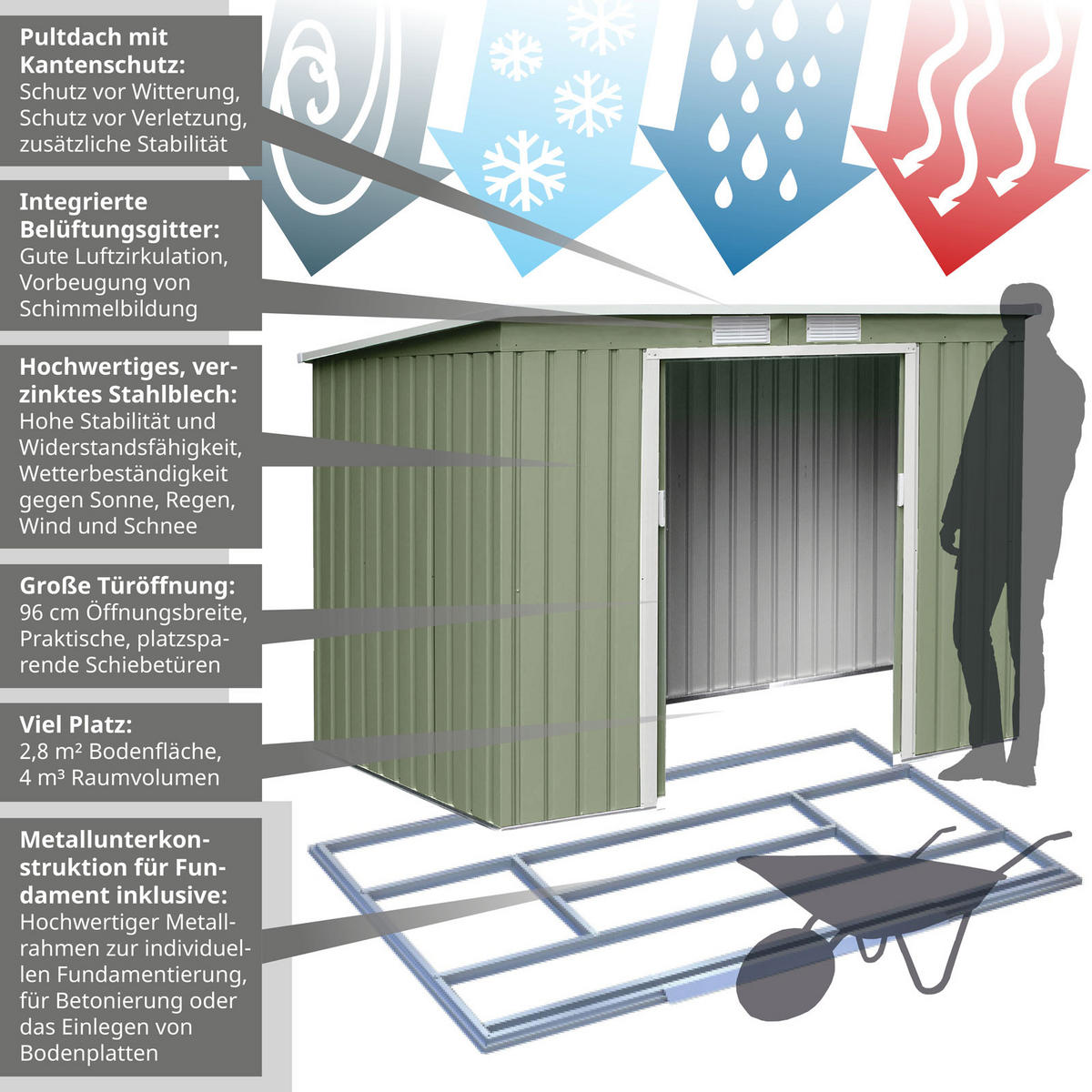 GERÄTEHAUS Metall P100 Grün - Grün, Metall (130/173/213cm) - HATTORO