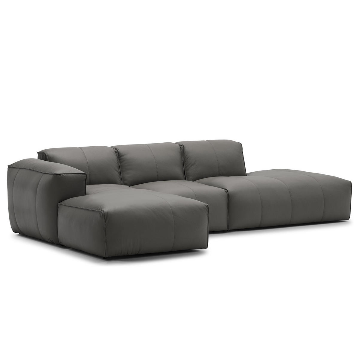 ECKSOFA mit Chaiselongue - Schwarz/Grau, Leder/Kunststoff (290/173cm) - home24