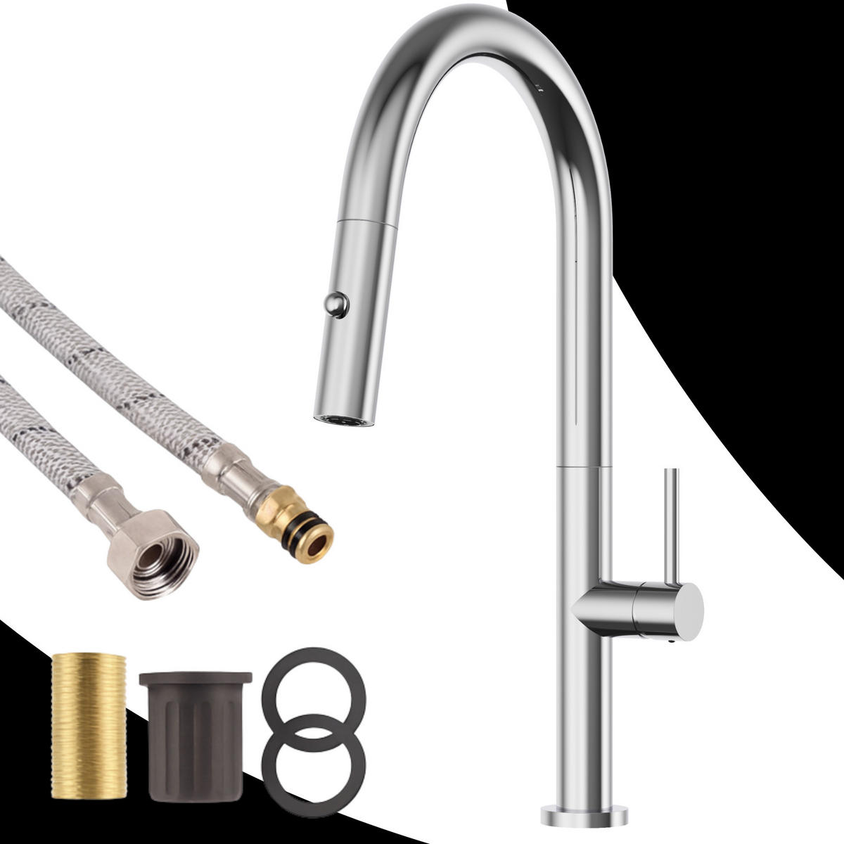 KÜCHENARMATUR Livia Chrom 43 cm Ausziehbrause 2 Strahlarten 360° 1-tlg. - Chromfarben, Metall (24/43/24cm) - Granitan