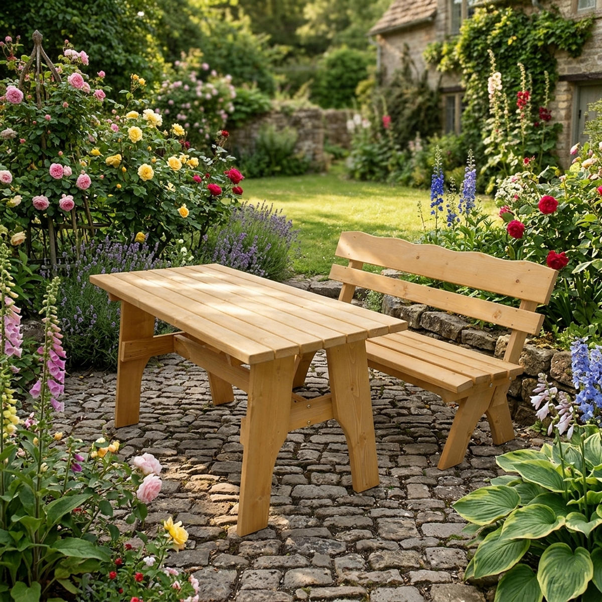GARTEN-GARNITUR 2-teilig 150cm, Festzelt-Garnitur - Kiefer lackiert - Braun, Holz - TPFGarden