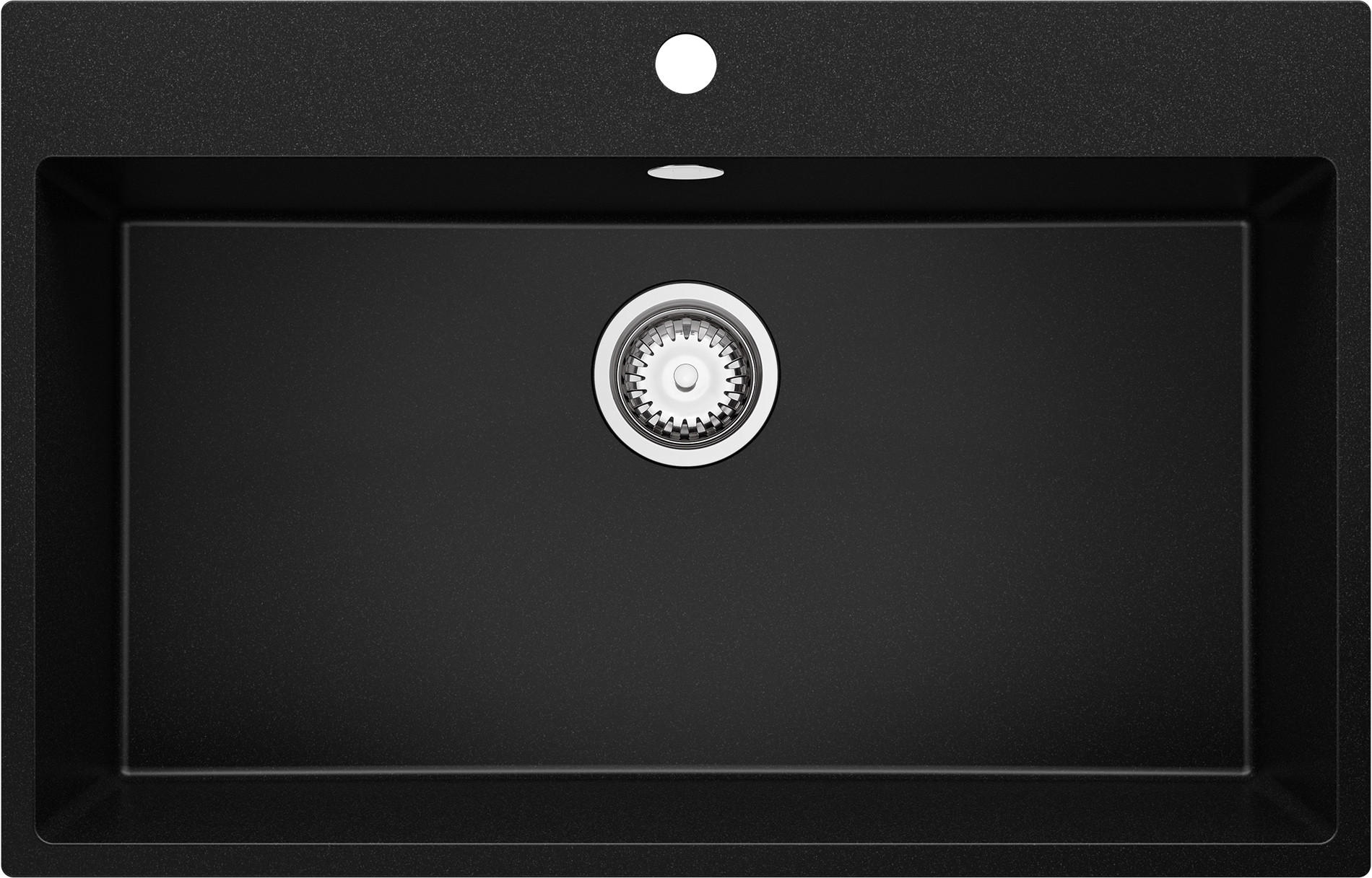 SPÜLBECKEN Riga, 2-er set Schwarz 78/50 cm 1 Becken + Ablauf-Set ab 80er Unterschrank - Chromfarben/Schwarz, Kunststoff (78/20/50cm) - Primagran