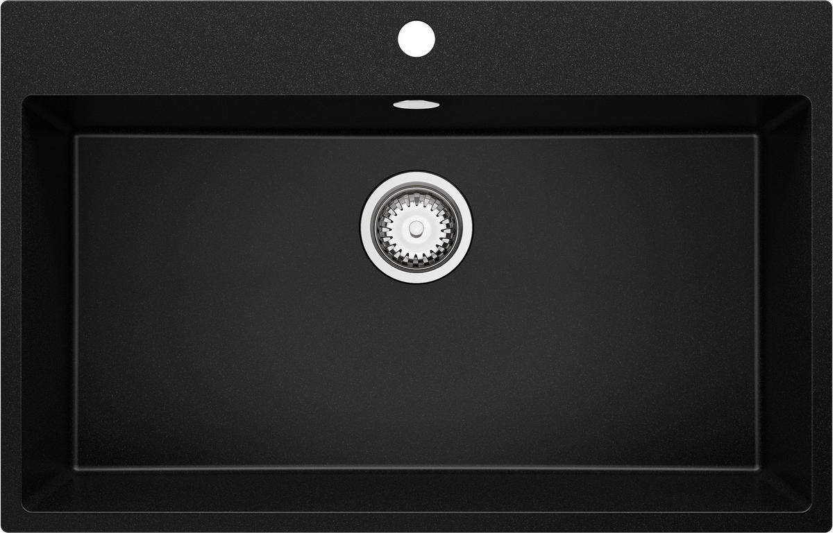 SPÜLBECKEN Riga, 2-er set Schwarz 78/50 cm 1 Becken + Ablauf-Set ab 80er Unterschrank - Chromfarben/Schwarz, Kunststoff (78/20/50cm) - Primagran