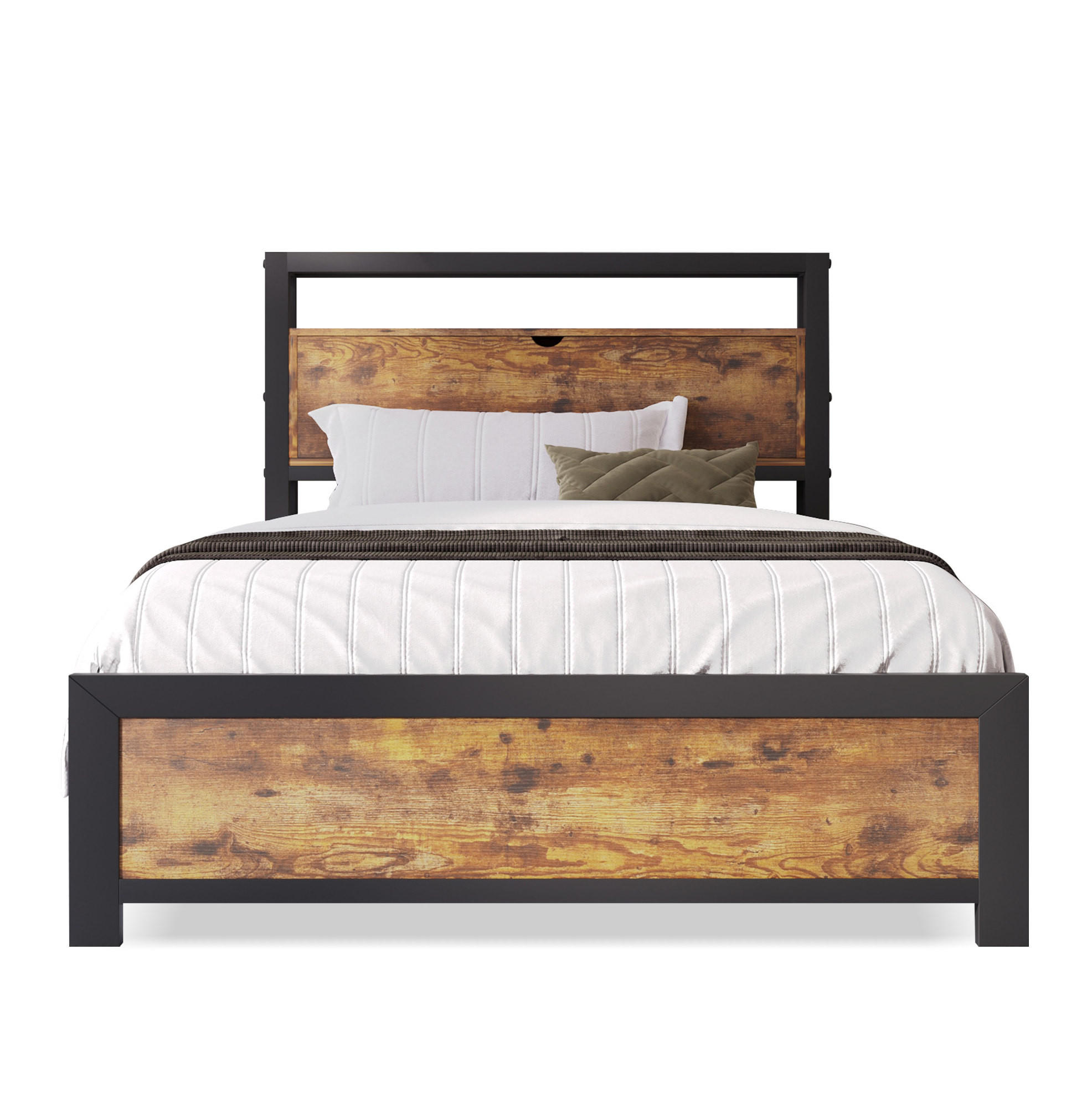 METALLBETT 90/200 cm Natur aus Metall und Holz mit Stauraum-Kopfteil - Naturfarben, Metall (90/200cm) - OKMYHOME