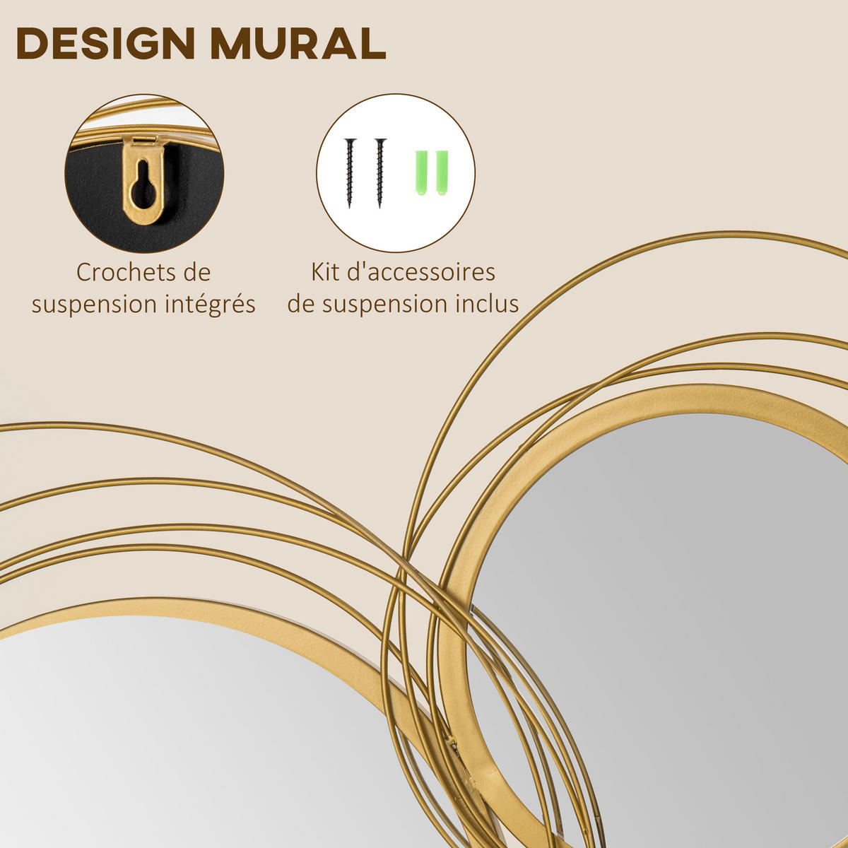 WANDSPIEGEL DE-14247 4 runde Spiegel Gold - Goldfarben, Metall (107/4/56cm) - ComfortXL