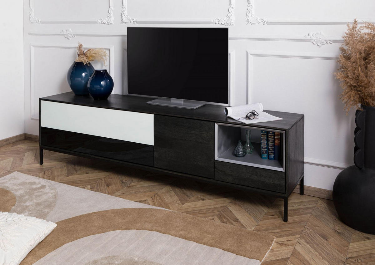 TV-BOARD Mango 200x45x55 dunkelgrau geölt CHICAGO #202 - Grau, Holz (200/55/45cm) - Massivmoebel24