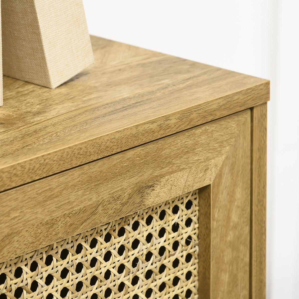 SIDEBOARD DE-11038 2 Türen mit Korbgeflecht & offene Fächer Natur - Eichefarben, Holzwerkstoff (90/120/32.5cm) - ComfortXL