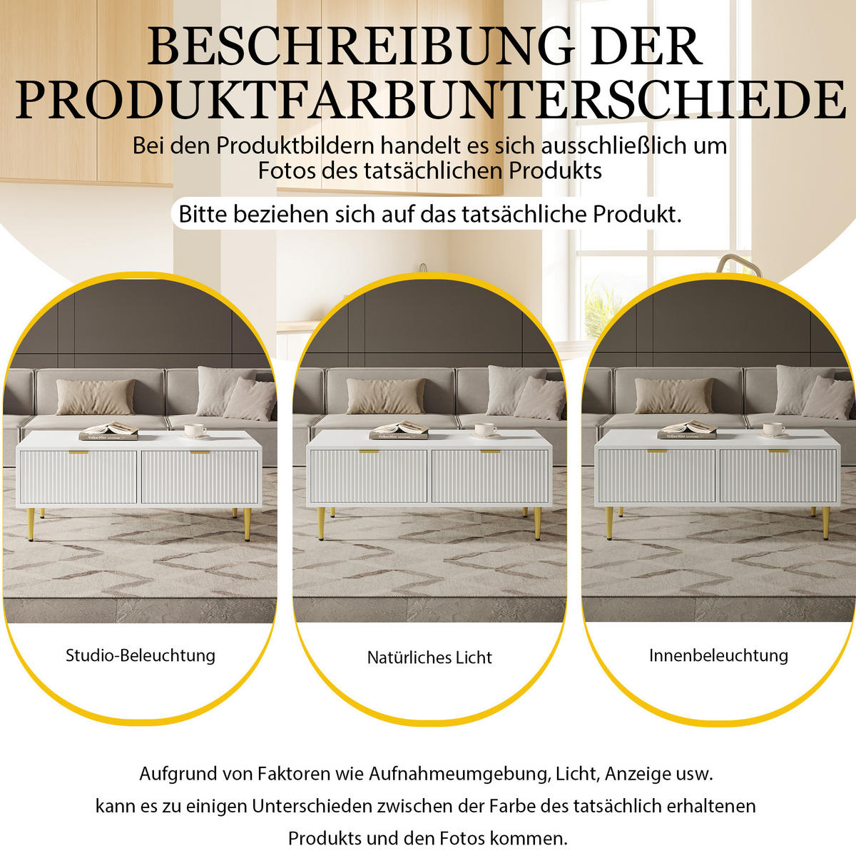 COUCHTISCH 100/50/40 cm Weiß/Gold aus MDF mit 2 Schubladen - Weiß, Holzwerkstoff (100/50/40cm) - OKWISH