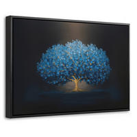 LEINWAND Bilder mit Rahmen - Baum - Blau - Blätter - Pinselstriche - 60x40 - Blau, Textil (60/40cm) - MuchoWow