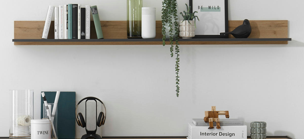 WANDBOARD grau matt, Eiche Wotan 170 x 15 cm, Wandregal hängend - Eiche Wotan/Grau, Holzwerkstoff/Metall (170/15/20cm) - Furn.Design