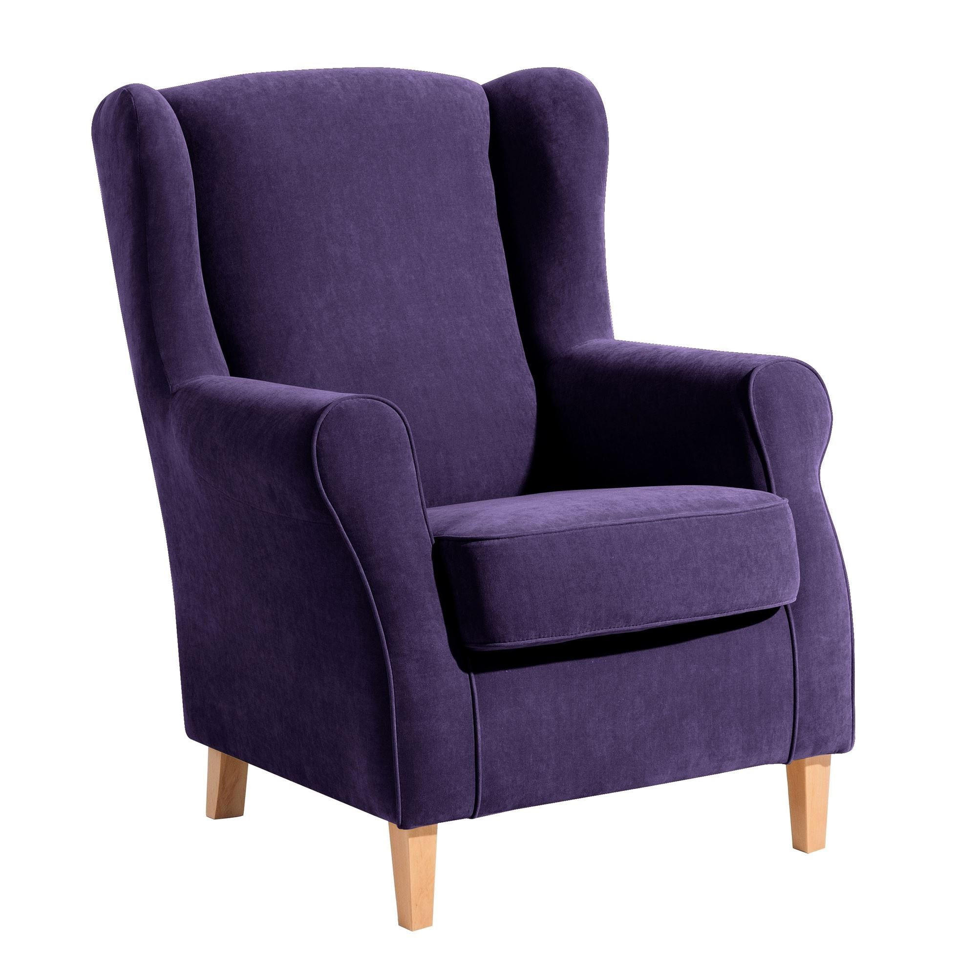 OHRENSESSEL Karlen Bezug Veloursstoff Buche natur / violett - Violett/Buchefarben, Kunststoff (86/103/77cm) - 58aufmkessel