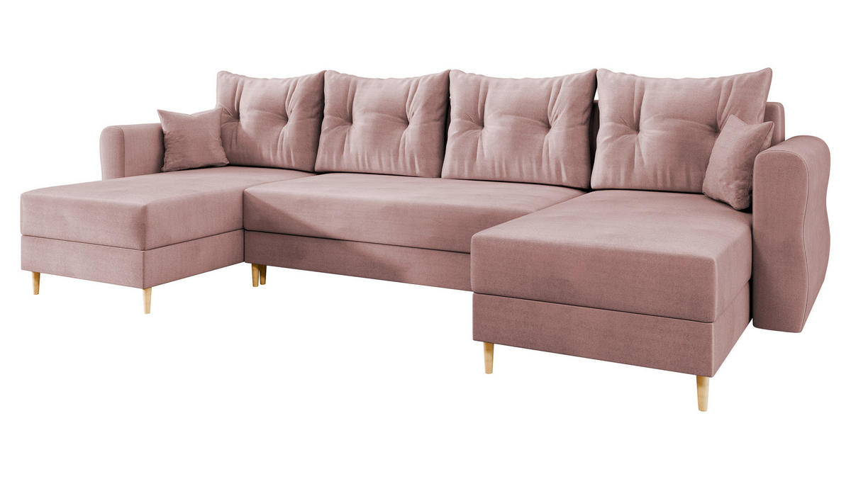 WOHNLANDSCHAFT Zako U - Naturfarben/Rosa, Holz/Textil (310/85/138cm) - MIRJAN24