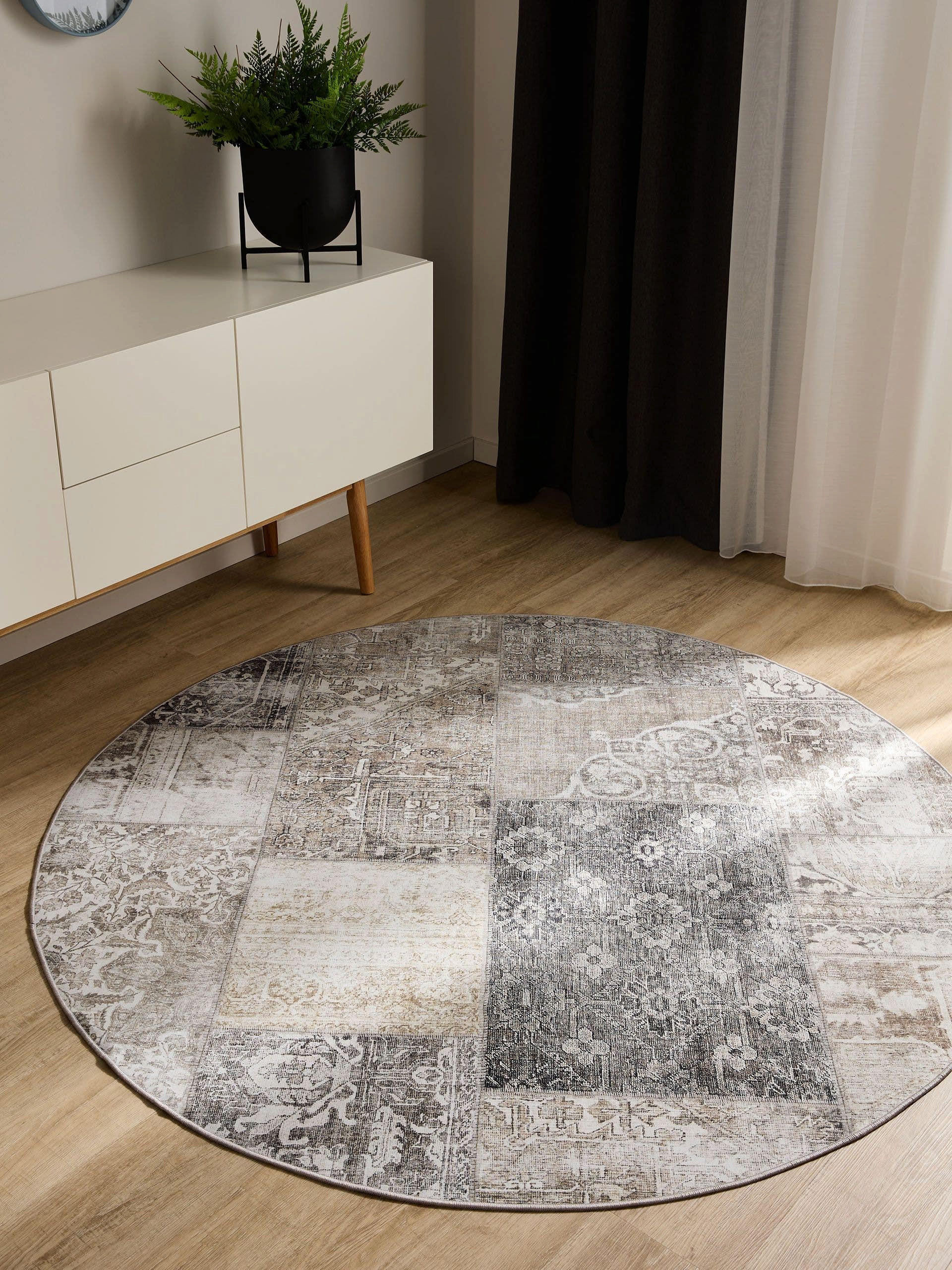 VINTAGE-TEPPICH George waschbar ø 120 cm rund - Grau, Kunststoff (120/120cm) - benuta