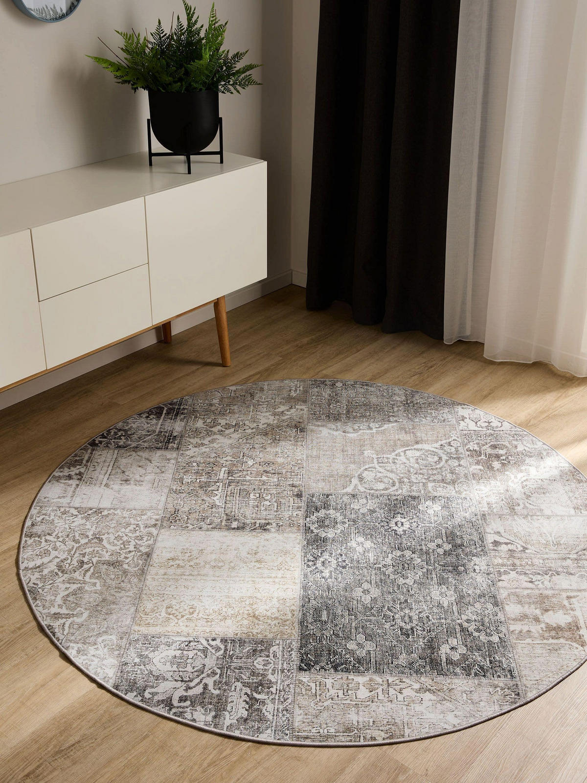 VINTAGE-TEPPICH George waschbar ø 160 cm rund - Grau, Kunststoff (160/160cm) - benuta