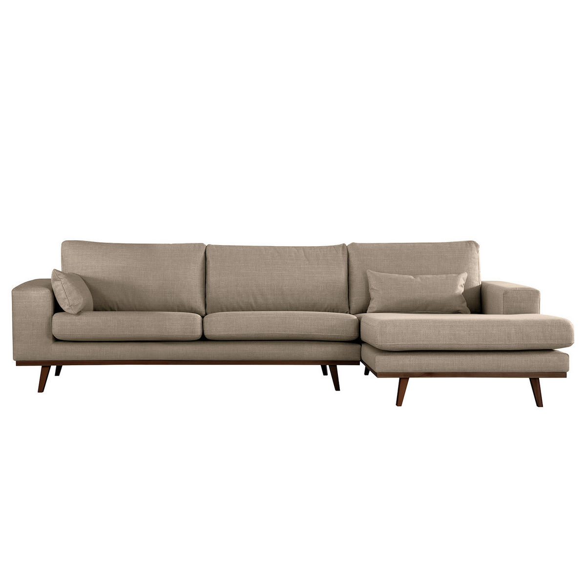 ECKSOFA mit Longchair - Taupe/Buchefarben, Buchenholz/Textil (281/153cm) - home24