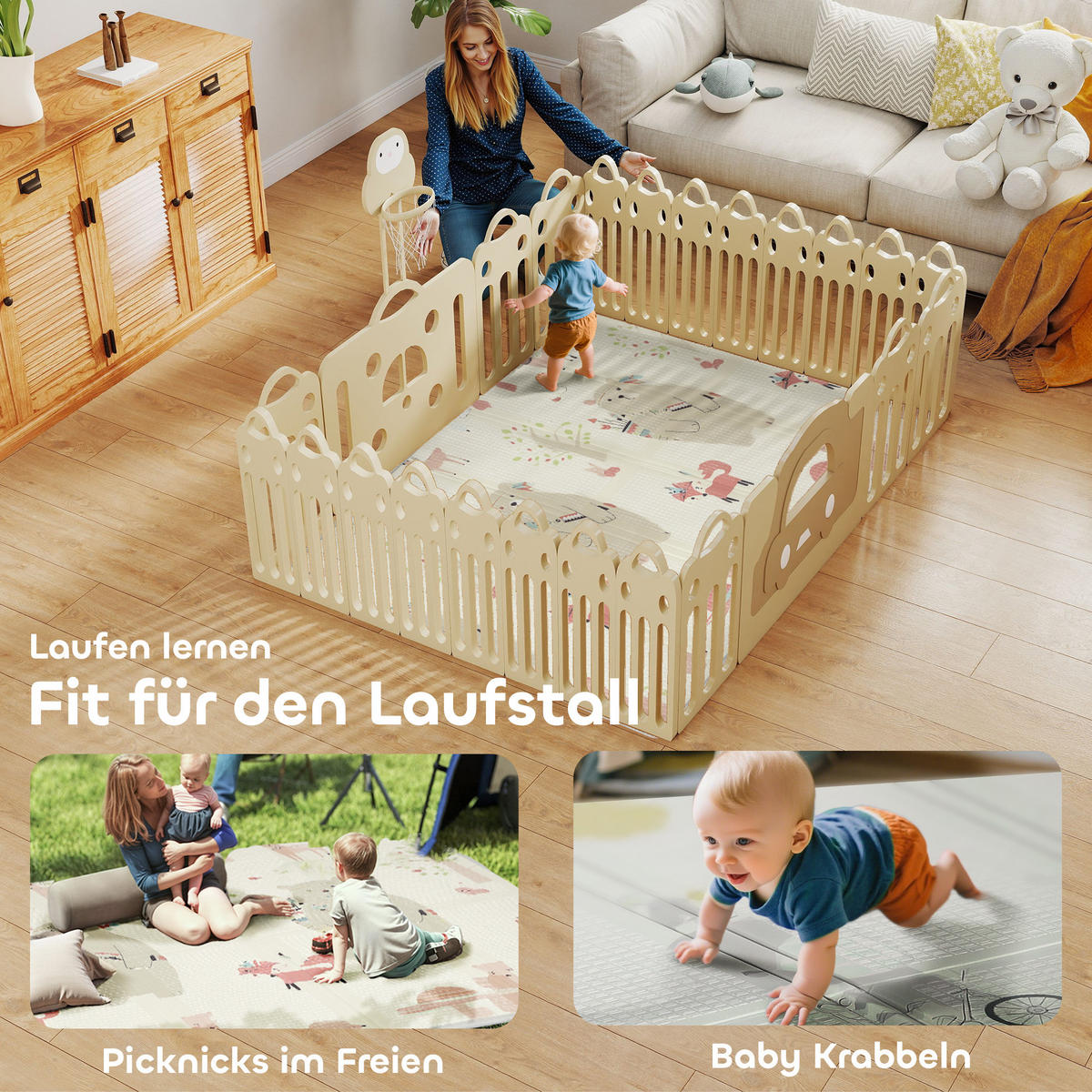BABY-SPIELMATTE DE-10823 1,5 cm Polsterung & Tiermuster Mehrfarbig - Multicolor, Kunststoff (150/1.5/200cm) - ComfortXL