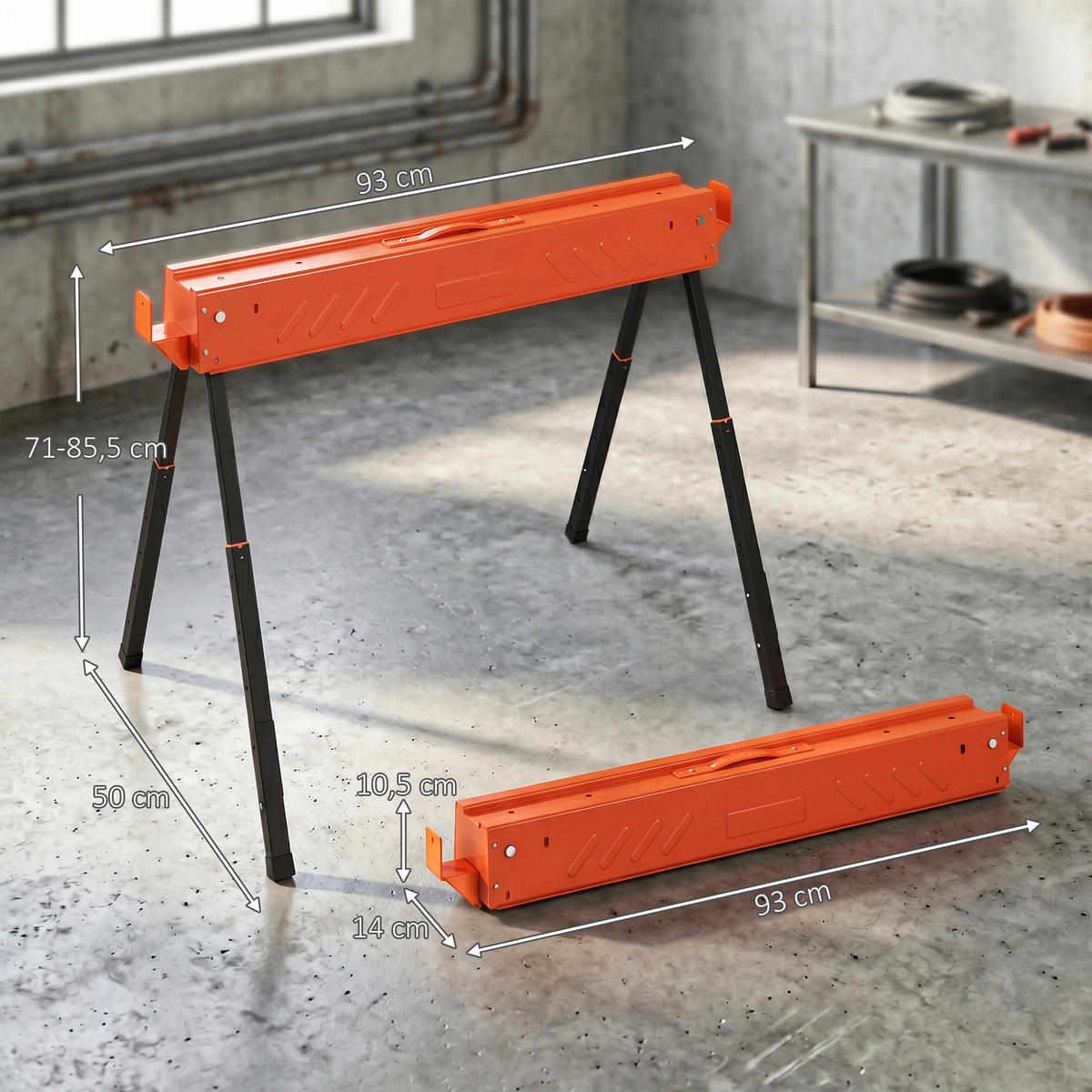 SÄGEBOCK 2er Set Metall EVA Orange - Orange, Metall (93/50/85.5cm) - HOMCOM